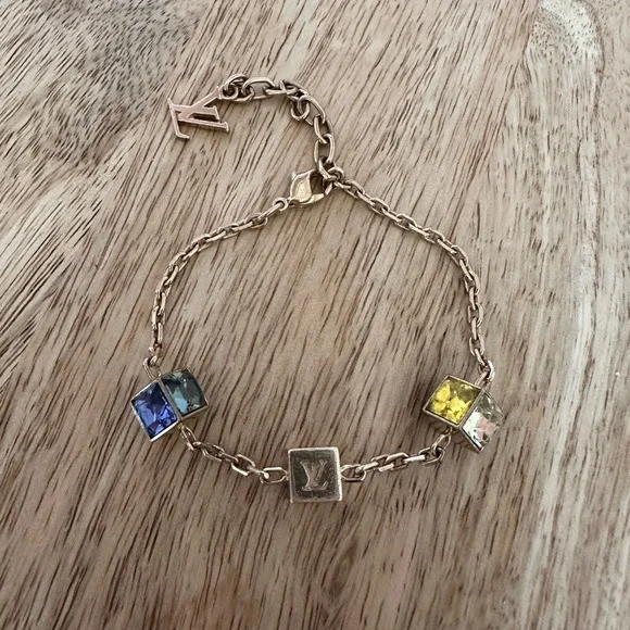 Louis Vuitton Gold-Tone Gamble Chain Bracelet with Multicolored Crystals - Picture 11 of 12